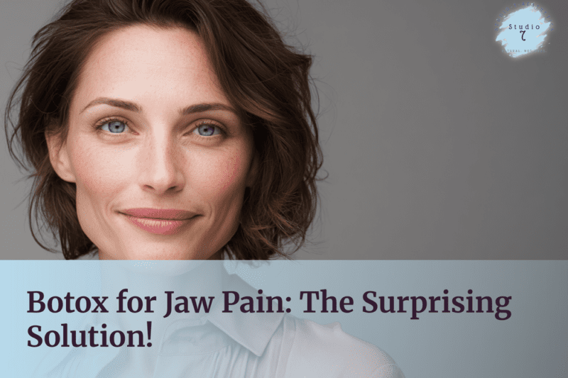 Woman smiling with text about jaw pain.