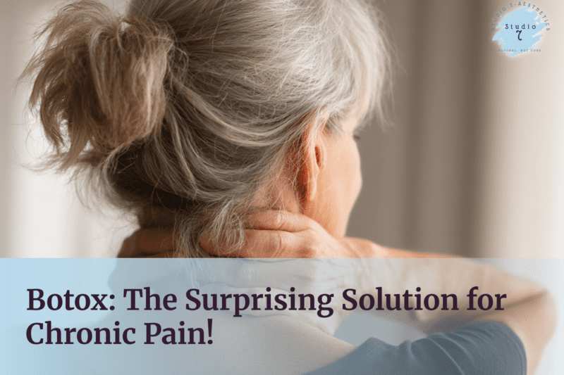 Woman holding neck, text about chronic pain.