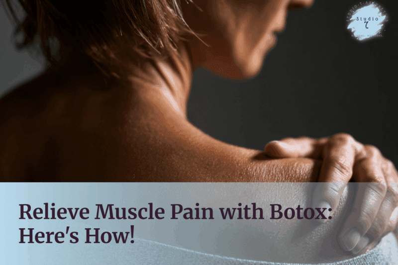 Person holding shoulder, text about Botox relief.