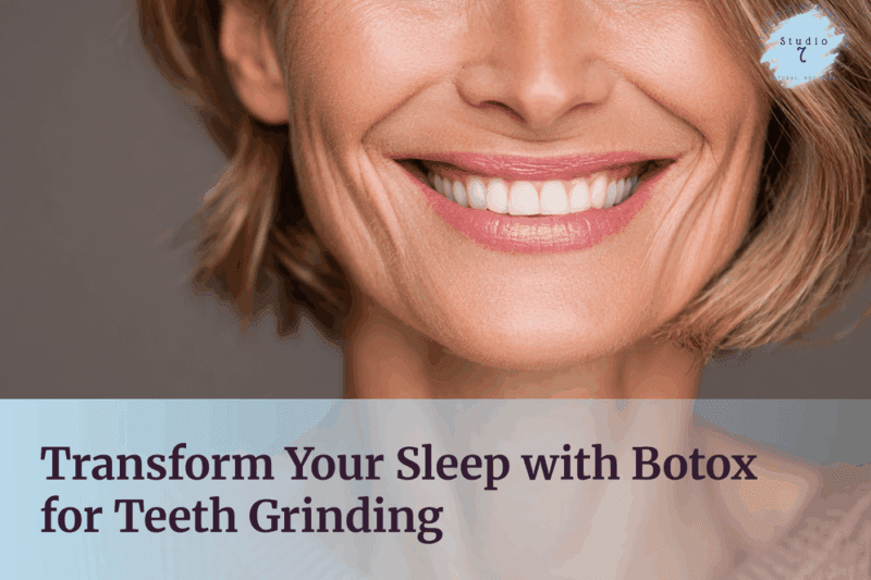 Smiling woman promoting Botox for teeth grinding.
