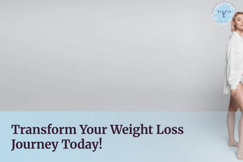 Woman standing, promoting weight loss transformation.