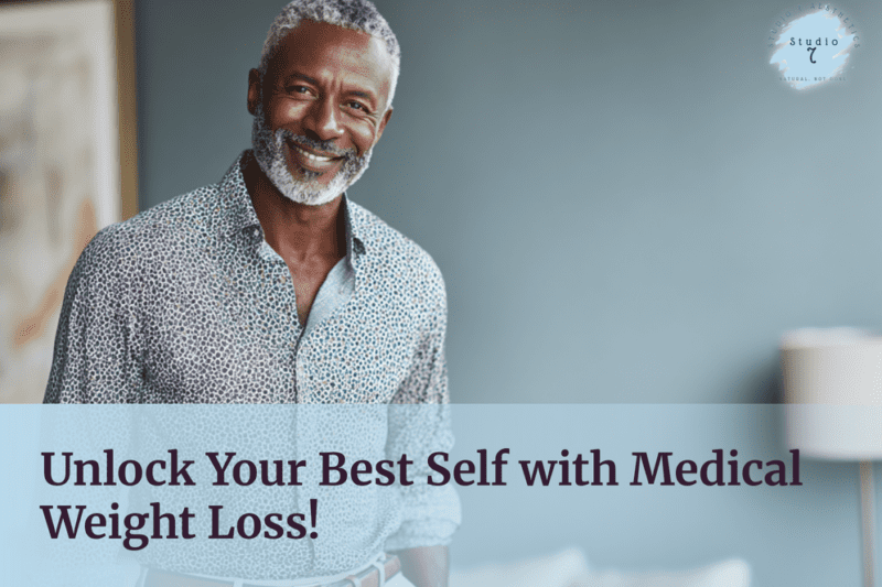 Smiling man promoting medical weight loss.